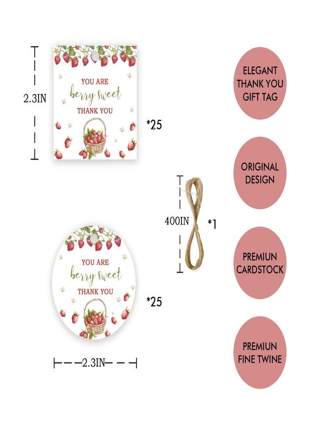 FORSHEEP 50pcs Strawberry Thank You Tags, Berry Sweet Gift Tag with String for Birthday Party, Round Thank You Paper Tags for Girl Birthday/Sweet One Party Favors - Image 2